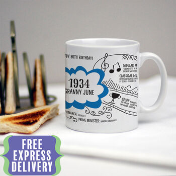 90th Birthday Gift Mug Personalised For 1934, 6 of 10