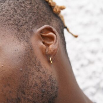 Mens Gold Plated Thin 13mm Hoop Earrings Mens Earrings, 3 of 9