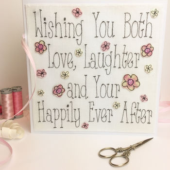 Embroidered Love And Laughter Wedding Card, 2 of 2