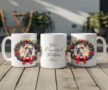 Personalised Bulldog Christmas Wreath Dog Mug, 2 of 2