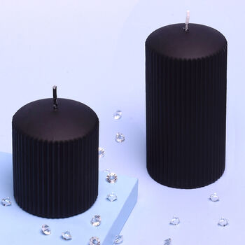 G Decor Vellure Matte Black Ribbed Pillar Candle Sculptural Statement In Pure Modern Matte, 4 of 4