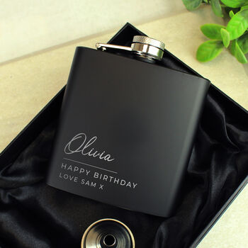 Personalised Script Text Black Hip Flask, 7 of 9