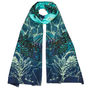 Dragonfly Lily Long Floral Silk Scarf In Teal And Blue, thumbnail 3 of 6