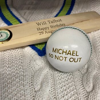 Personalised Vintage White Leather Cricket Ball, 12 of 12