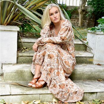 'Danica' Cream, Terracotta And Gold Floral Print Maxi Dress, 9 of 12