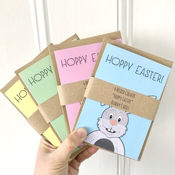 Set Of Four Coloured 'Hoppy Easter' Bunny Cards, 4 of 4