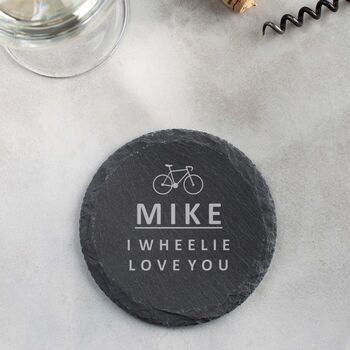 Personalised Cycling Pun Natural Slate Coaster, 8 of 9