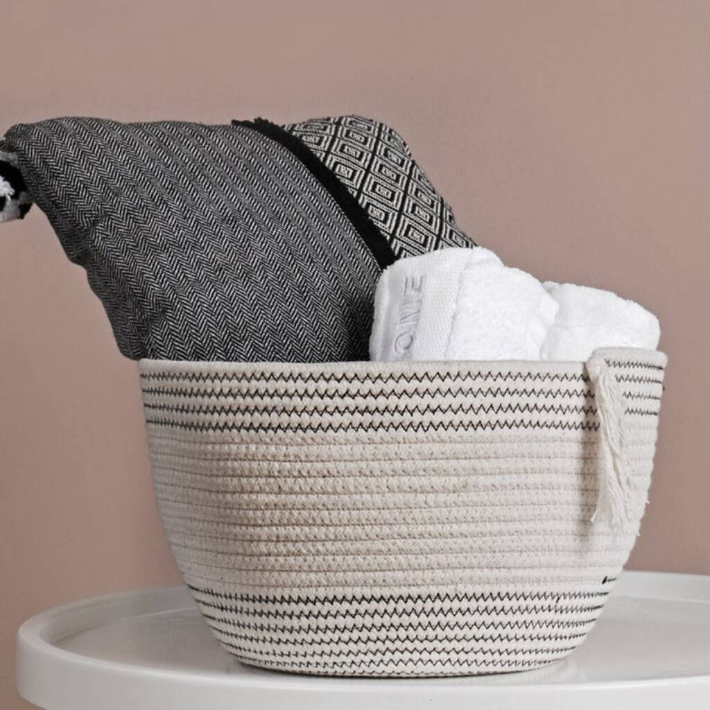 Handwoven Soft Cotton Rope Baskets White And Grey, 1 of 5