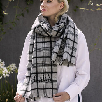 Check Twill Grey Charcoal Check Scarf, 4 of 8