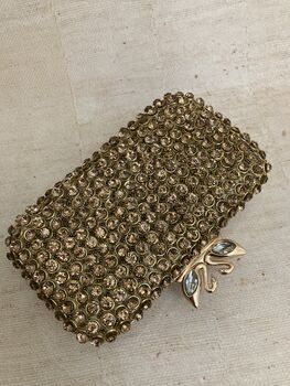 Gold Handcrafted Diamante Rectangular Clutch Purse, 3 of 6