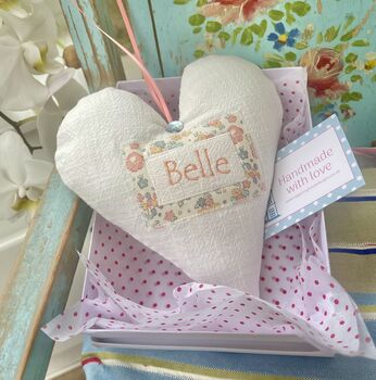Personalised Ditsy Linen Name Heart, 3 of 10