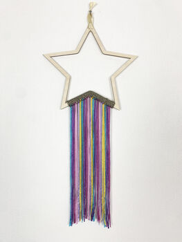 Wooden Star With Luxury Rainbow Knitted Fringing, 11 of 12