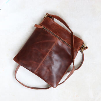 Brown Leather Crossbody Bag With Front Pocket, 4 of 5