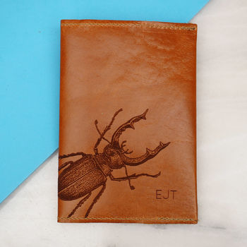 Personalised Leather Passport Holder With Stag Beetle, 4 of 12