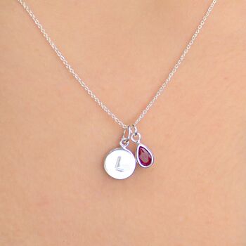 Personalised Sterling Silver Initial And Teardrop Birthstone Necklace, 5 of 8