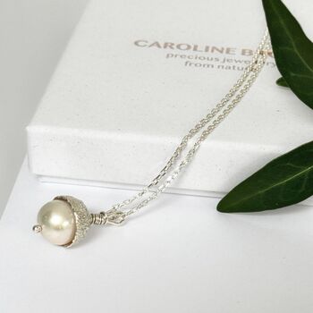 Pearl Acorn Sterling Silver Necklace, 7 of 8