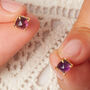 Purple Amethyst Square Cut 18 K Gold And Silver Studs, thumbnail 8 of 12