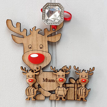 Double Sided Oak Reindeer Family Of Seven Decoration, 4 of 9