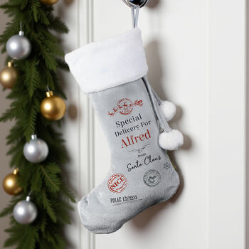 Personalised Special Delivery Silver Grey Stocking, 2 of 4