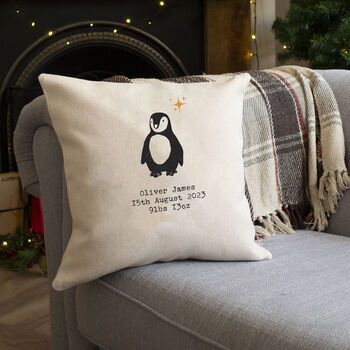 New Baby Personalised Penguin Cushion, 3 of 3