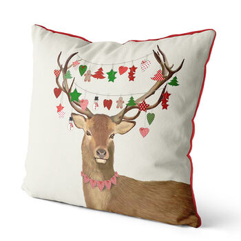Deer And Hanging Decorations, Christmas Cushion, 3 of 3