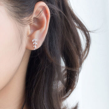 Sterling Silver Crystal Leaf Stud Earrings, 2 of 6