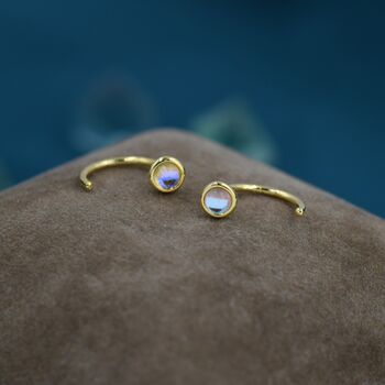 Moonstone Huggie Hoop Earrings, 2 of 11