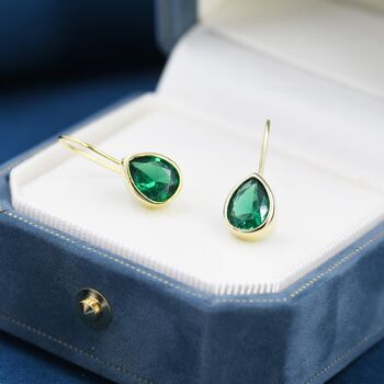 Emerald Green Droplet Drop Hook Earrings, 5 of 11