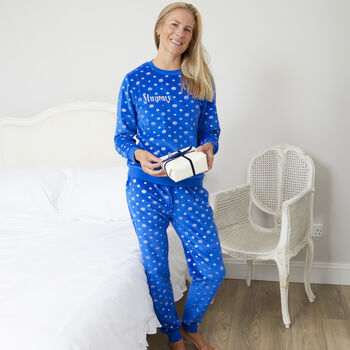 Personalised Matching Family Christmas Snowflake Pyjamas, 5 of 7