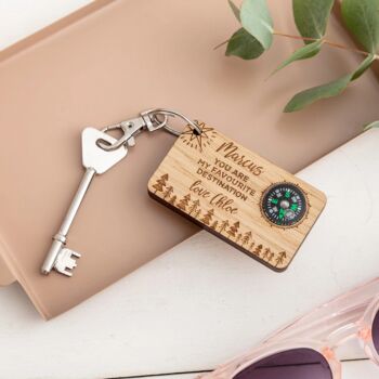 Wooden Personalised Keyring With Compass, 2 of 2