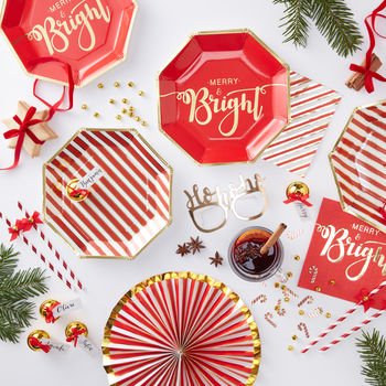 Gold Foiled Candy Cane Stripe Paper Plates Red And Gold, 3 of 3