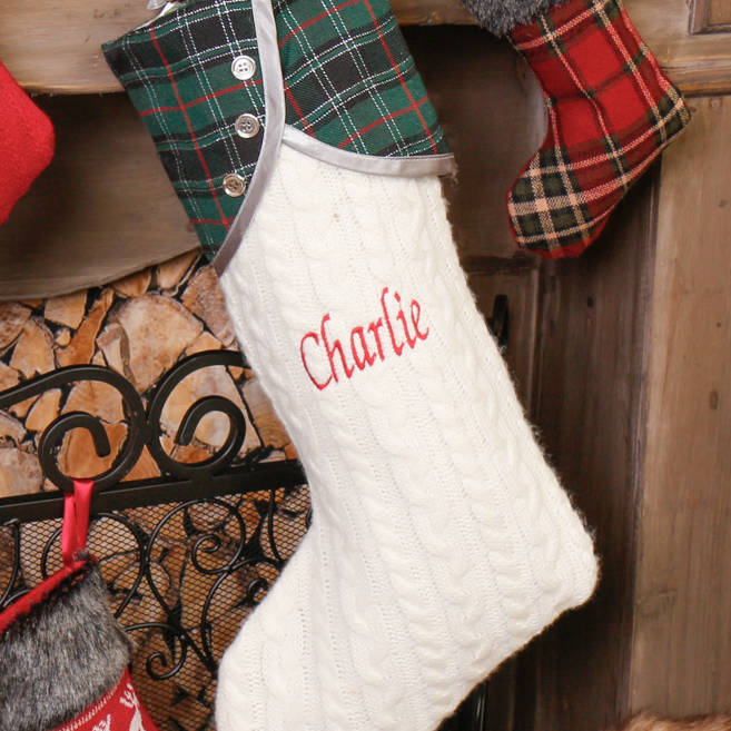 personalised cream christmas stocking with tartan cuff by dibor ...