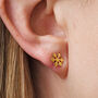 Gold Plated Christmas Snowflake Stud Earrings, thumbnail 1 of 3