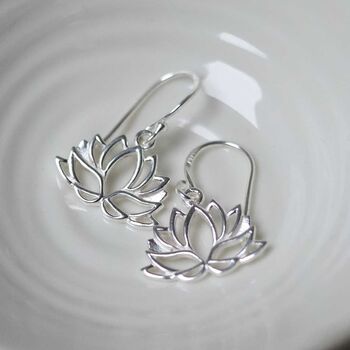 Sterling Silver Dangly Lotus Flower Earrings, 3 of 7