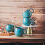 Set Of Four Reactive Glaze Sphere Mugs In Teal, thumbnail 3 of 3
