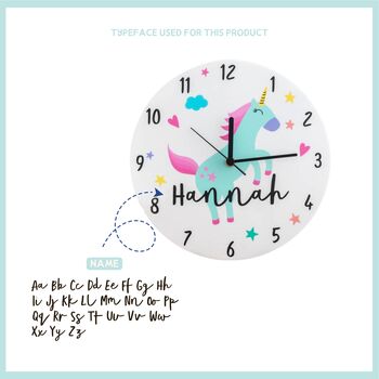 Bedroom Unicorn Theme Personalised Clock Gift, 3 of 5