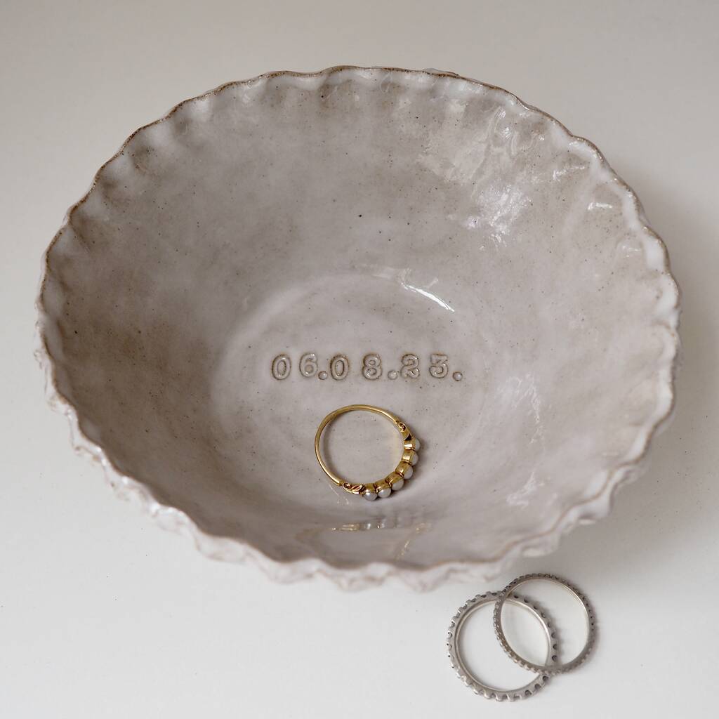 Handmade Personalised Ceramic Special Date Ring Dish, 1 of 9