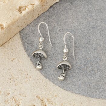 Sterling Silver Mushroom Hook Earrings, 4 of 8
