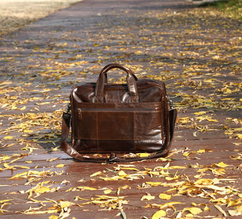Genuine Leather Briefcase With Zip Pockets, 10 of 12