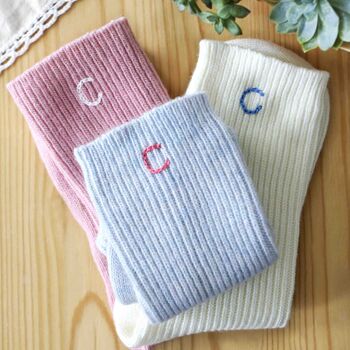 Women's Personalised Initial Wool Bed Sock Gift Set, 3 of 6