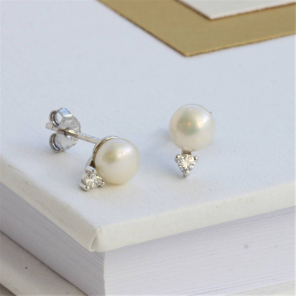 Mini Diamante And Pearl Stud Earrings Bridal White By Bish Bosh Becca ...