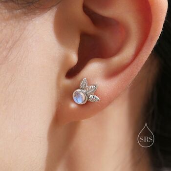 Sterling Silver Moonstone And Leaf Motif Stud Earrings, 6 of 12