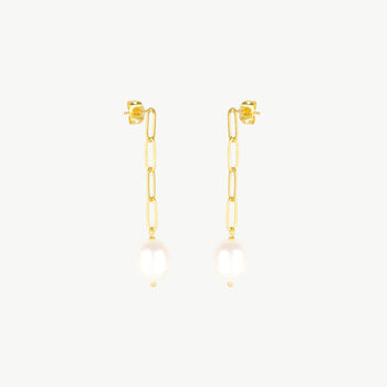 Elegant Gold Paperclip Chain Pearl Drop Earrings, 2 of 5