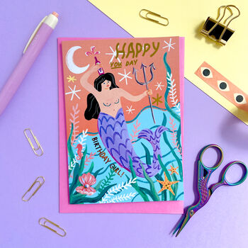 Gold Foiled Mermaid Birthday Card, 2 of 5