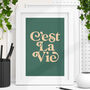 'C'est La Vie' Typography Print In Green, thumbnail 1 of 2