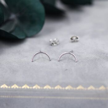 Sterling Silver Delicate Curved Bar Stud Earrings, 5 of 12