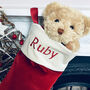 Bertie Bear’s Personalised Christmas Stocking In Red, thumbnail 1 of 5