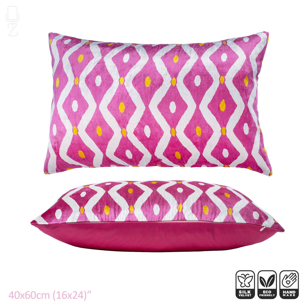 Pink 100 Silk Ikat Velvet Throw Pillow Cover 40x60cm By