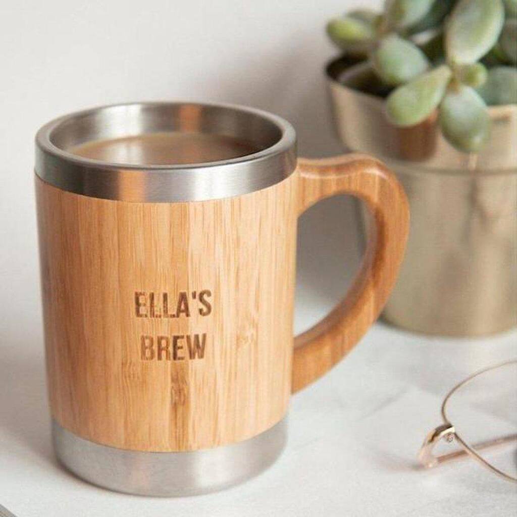 Personalised Reusable Sustainable Bamboo Mug With Lid, 1 of 12