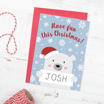 Personalised Polar Bear Christmas Card For Children, 2 of 2
